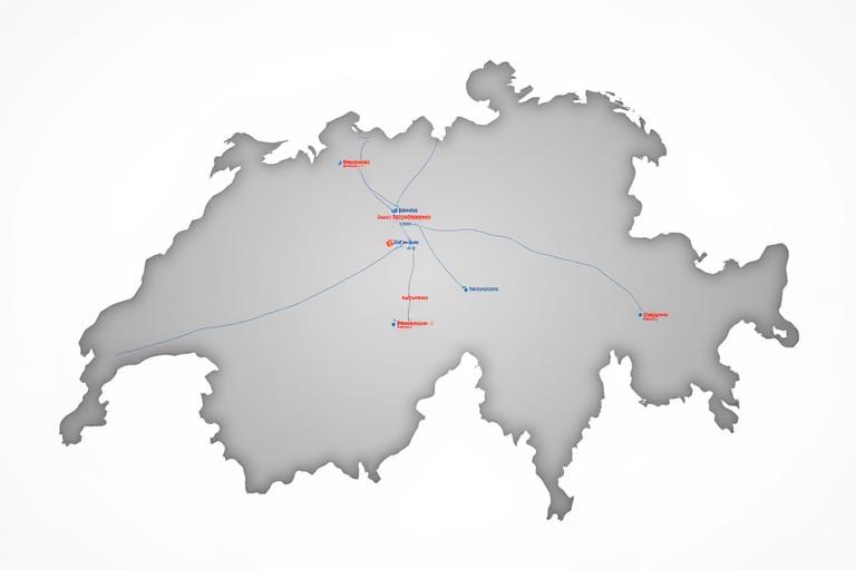 Map of Switzerland with digital connections highlighting key transport routes
