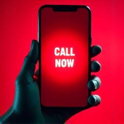 Hand holding a smartphone with a prominent call button on screen, signifying emergency contact.