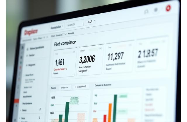 Compliance monitoring dashboard showing green indicators for compliant vehicles and red alerts for non-compliant ones.