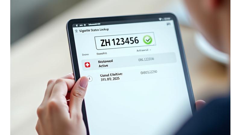 Digital dashboard showing real-time Swiss license plate verification results and status like 'Active' or 'Expired'