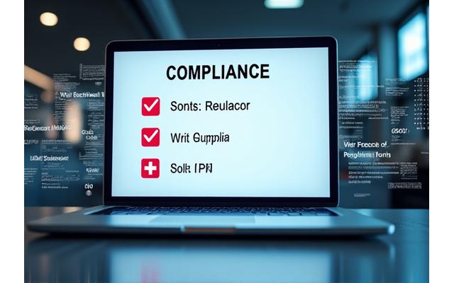 Digital interface depicting a compliance checklist and Swiss flag icon, symbolizing regulatory adherence