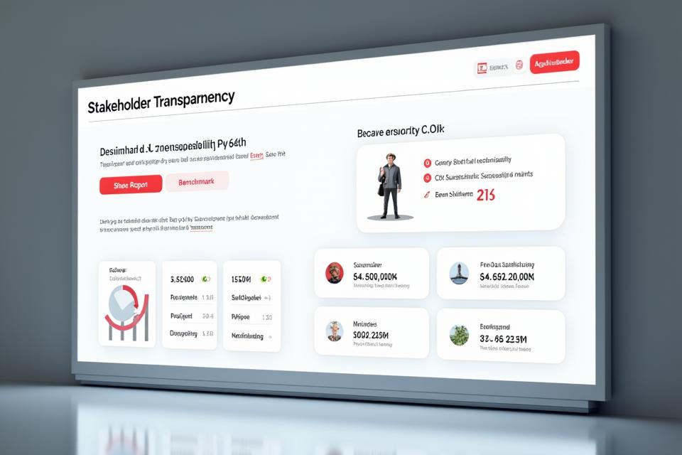 Stakeholder dashboard with public reporting options, sharing tools, and visualizations of sustainability progress.