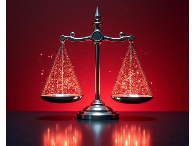 Abstract illustration of legal scales balanced, with data streams flowing around them, representing transparency and compliance in digital services